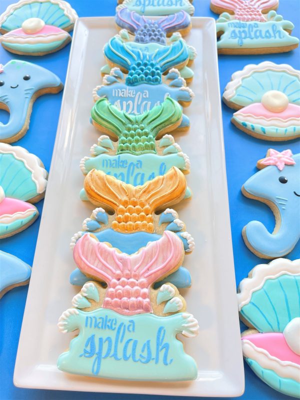 Mermaid Tail Plaque Flour Box Club Cookie Cutter with Make a Splash Stencil Set on Sale